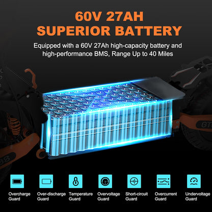 DOF 60V 27AH Electric Scooter for Adults, 5600W Dual Motor Commuter with 50MPH Speed & 40 Miles Range