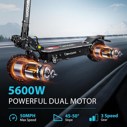 Electric Scooter Adults, Escooter 5600W Dual Motor, 50Mph Max Speed, 50 Miles Travel Range