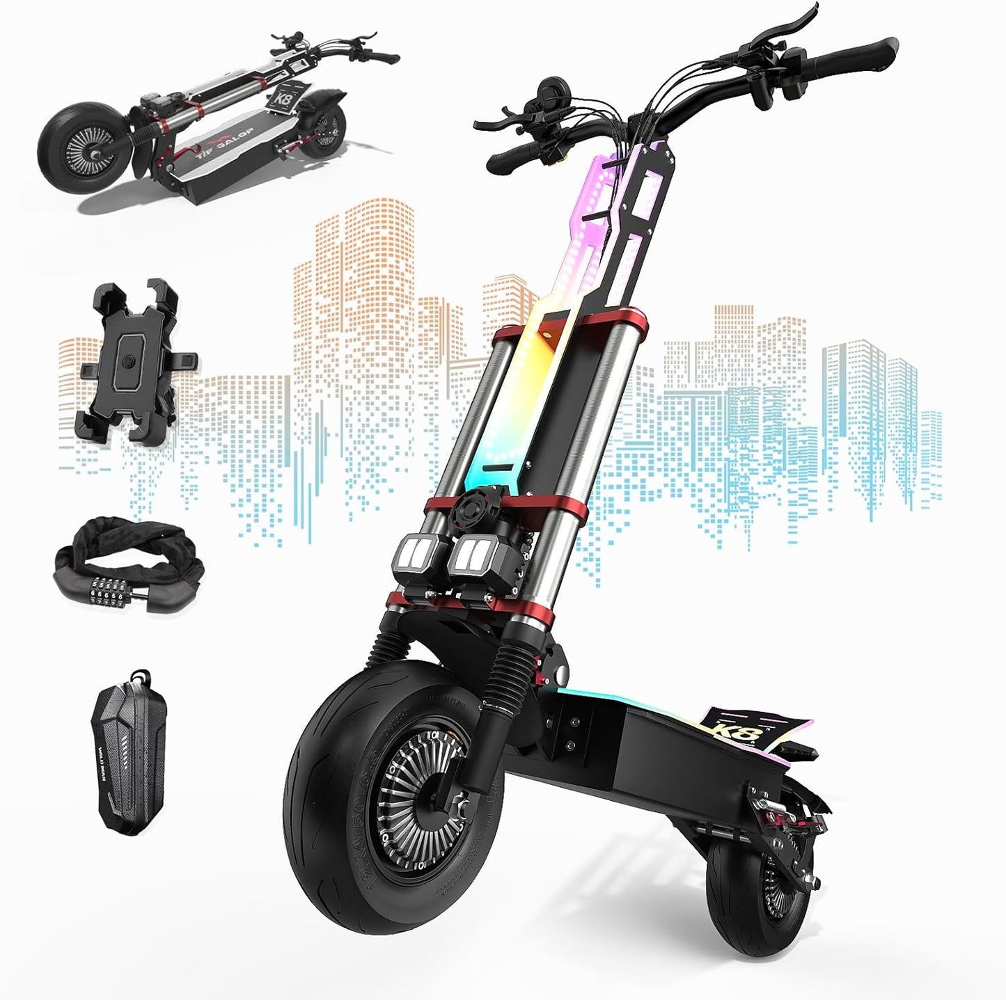 Electric Scooter Adult K8 6000w Dual Motor, Max Speed 50MPH Range 70 Miles