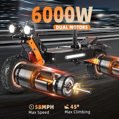ZO01 Plus Electric Scooter, 6000W Dual Motors Up to 58 MPH, 60 Miles Range